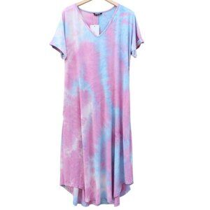 Bloomchic Maxi Dress US 12 Pink Blue Tie Dye Long Stretch Loose Drape UK 16 EU42